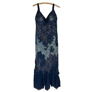 Mandalay Black Lace Sequins Embellished Maxi Dress‎ Evening Gown Size 10